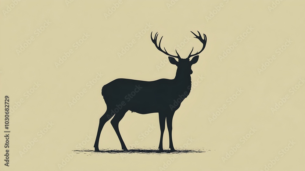 Elegant Silhouette of a Deer Standing in Minimalist Flat Design Elegant Silhouette of a Deer Standing in Minimalist Flat Design