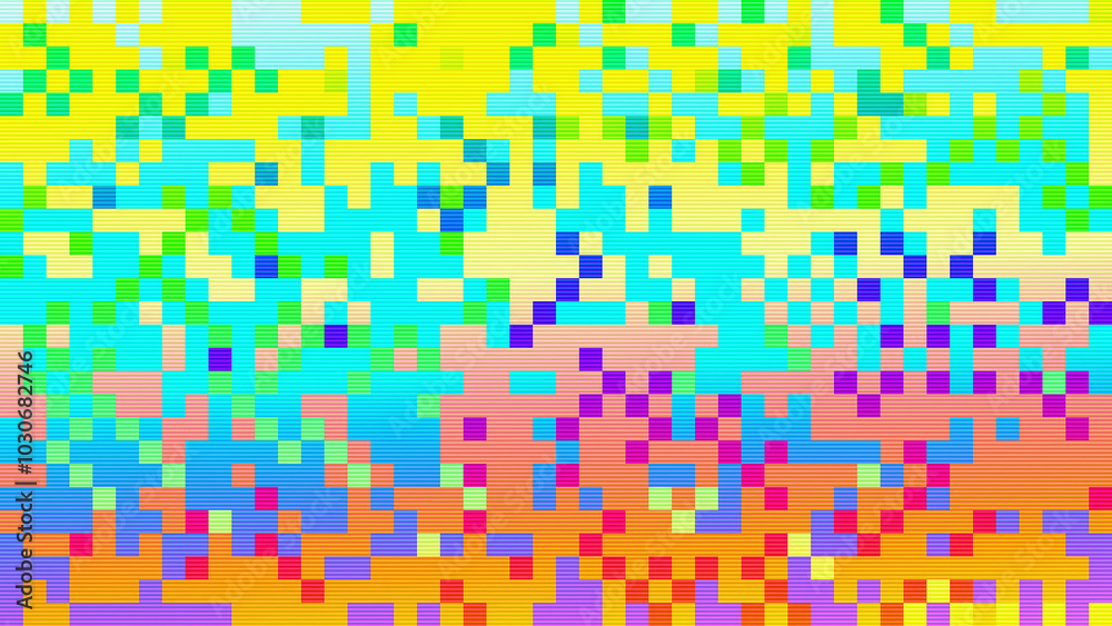 Abstract pixelated interlaced colorful rainbow 8 bit cyber retro game Glitch TV Static pixel Noise texture background. Futuristic glitched cyberpunk, rave 90s, 2000s lo-fi aesthetic. Chiptune design Abstract pixelated interlaced colorful rainbow 8 bit cyber retro game Glitch TV Static pixel Noise texture background. Futuristic glitched cyberpunk, rave 90s, 2000s lo-fi aesthetic. Chiptune design