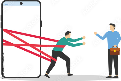 Smartphone addiction. Flat vector illustration

