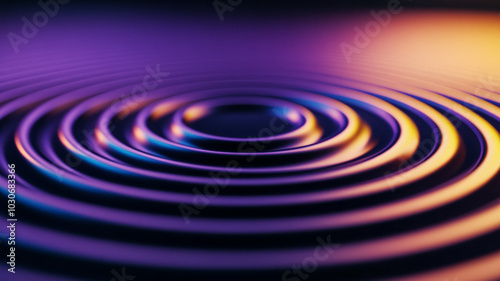 Circular sound ripples expand from the center in radiant yellows and purples creating a visual symphony of waves against a deep black backdrop 