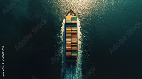 Cargo Ship Sailing on Blue Ocean