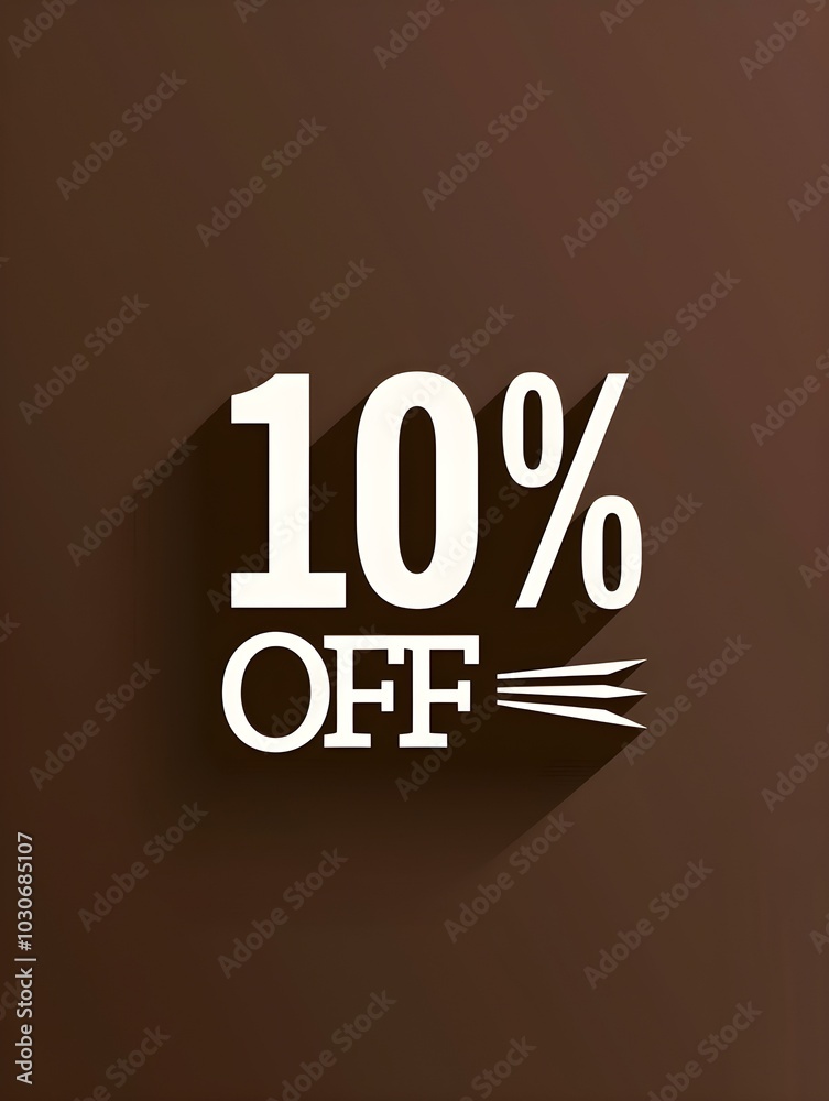 White '10% OFF' Promotional Sign on a Dark Brown Background White '10% OFF' Promotional Sign on a Dark Brown Background