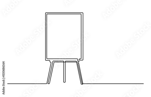 Continuous one line drawing of standing whiteboard. One line drawing illustration of whiteboard for explaining. Presentation for work concept continuous line art