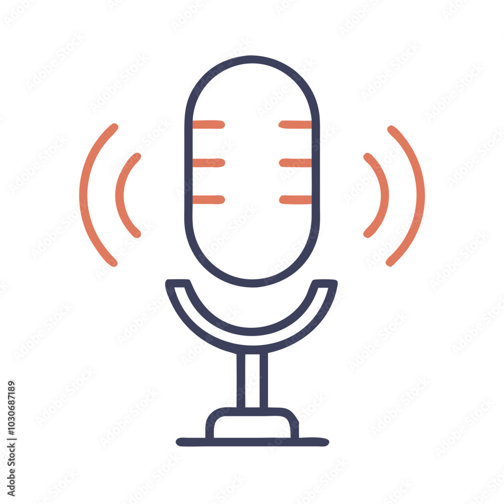 Microphone icon with sound waves depicting audio recording in a colorful design Microphone icon with sound waves depicting audio recording in a colorful design