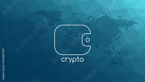 Wallet for cryptocurrency. Blockchain technology. Virtual money for business, finance, digital global trade, payment, worldwide, exchange. Triangle pattern. World map