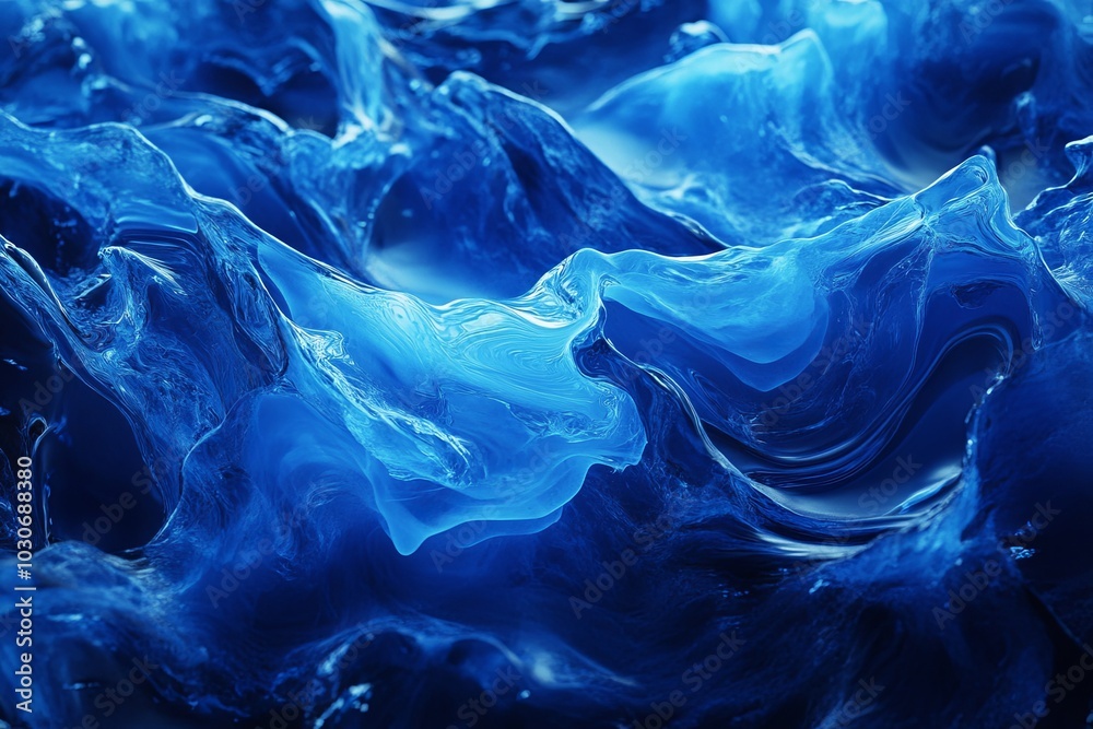 Obraz premium Abstract blue waves creating a stunning visual effect in a swirling formation under soft lighting. Generative AI