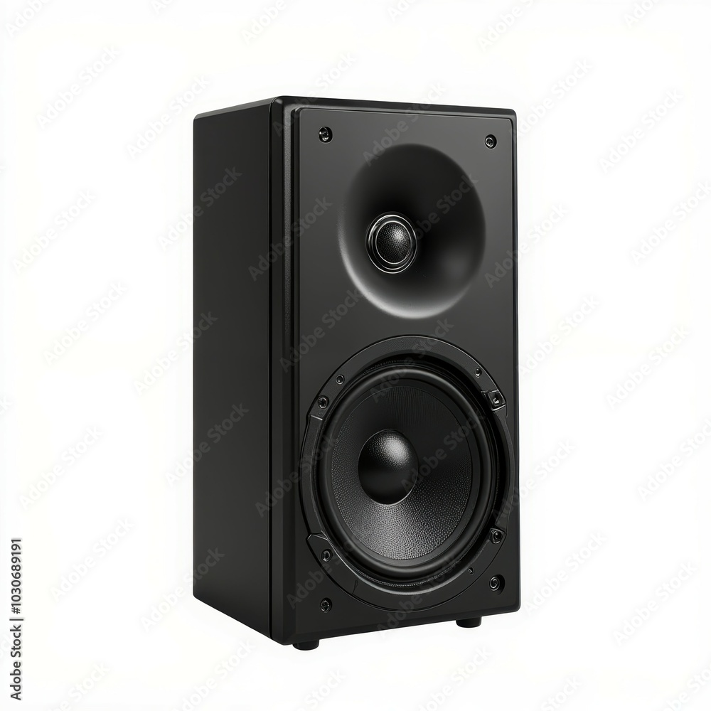 Black audio speaker, white isolate background Black audio speaker, white isolate background
