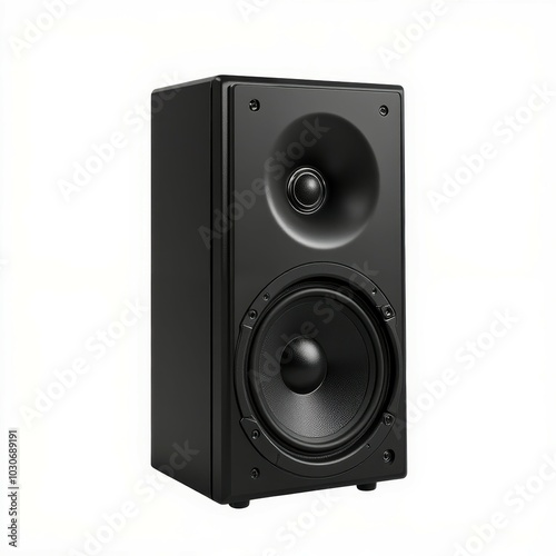 Black audio speaker, white isolate background