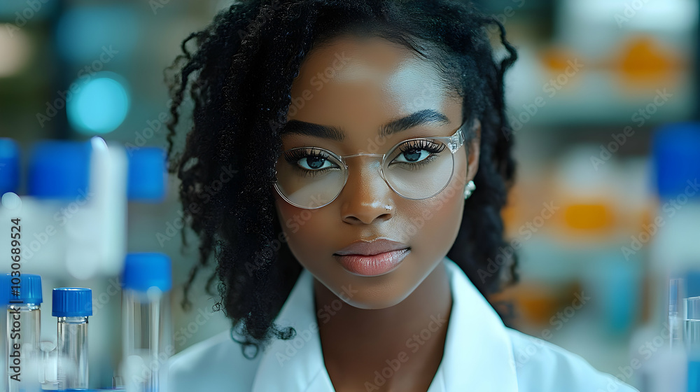 A scientist in a lab, focused on research with test tubes nearby. A scientist in a lab, focused on research with test tubes nearby.