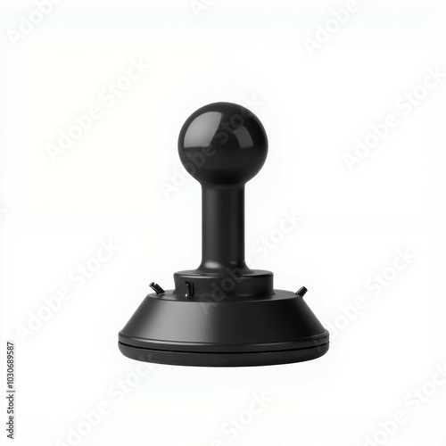 Black video game joystick on white background