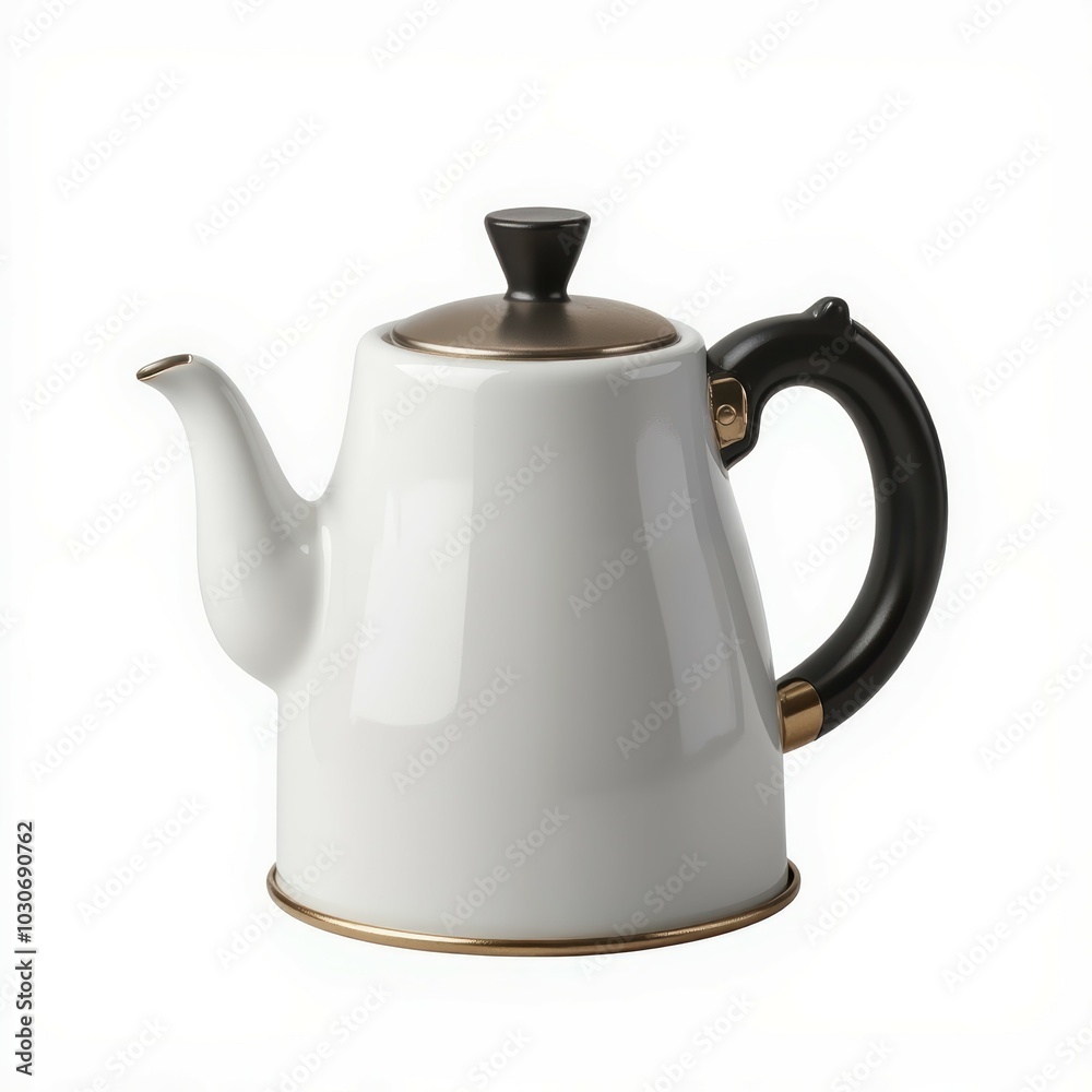 Elegant white teapot with a black handle Elegant white teapot with a black handle