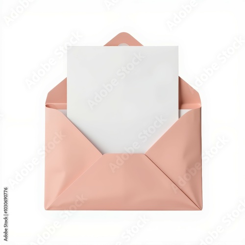 Envelope with blank note inside, white background