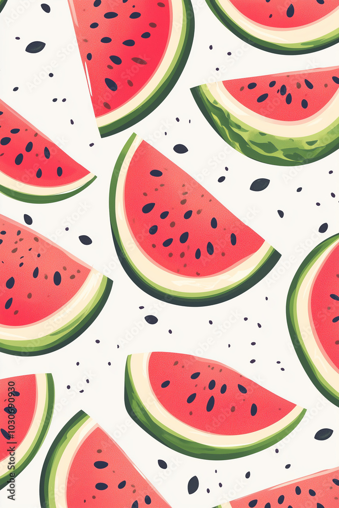 Fresh watermelon slices wallpaper design pattern illustration, refreshing seasonal summer concept background. Fresh watermelon slices wallpaper design pattern illustration, refreshing seasonal summer concept background.