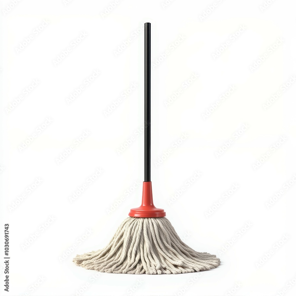 Mop with red handle on white background