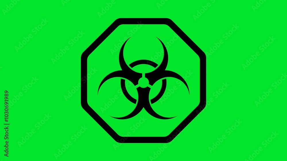 flashing biohazard sign on green chromakey background flashing biohazard sign on green chromakey background