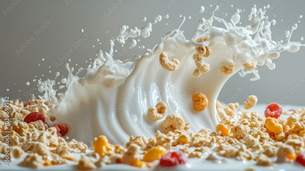 Splash of Milk and Cereal Creating Waves Splash of Milk and Cereal Creating Waves