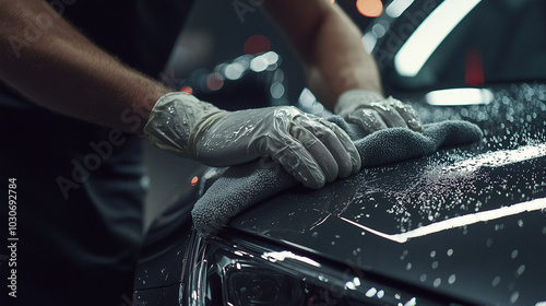 Autoaufbereitung, polieren, Autowäsche, glanz, Lack, auto, wagen, motorhaube, polieren, aufbereiten, professionell, waschen, glanz, lack, reinigen, hand, lappen, poliertuch, tuch, handschuhe, schwarz
