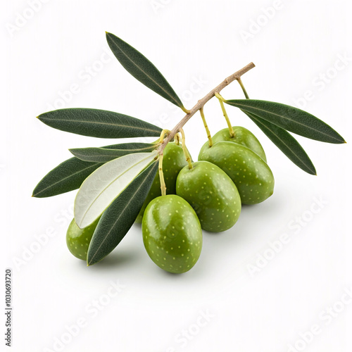 Wallpaper Mural fresh green olives with leaves isolated on white background Torontodigital.ca