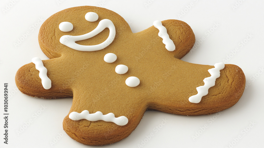 Gingerbread cookie decorated with royal icing, cheerful and festive Gingerbread cookie decorated with royal icing, cheerful and festive