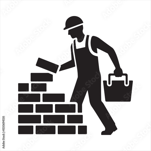 Builder Lifting Brick vector art illustration