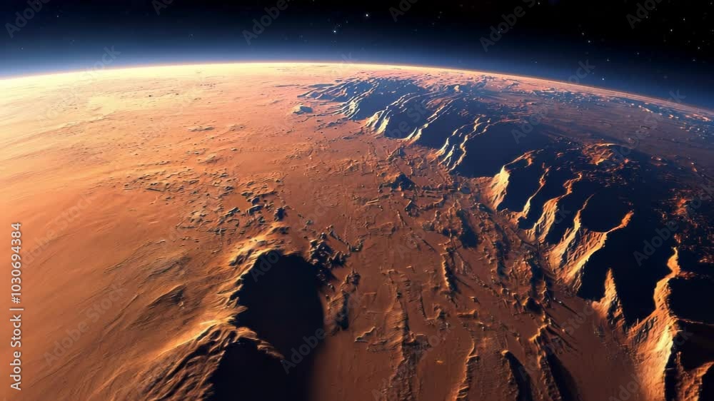 A stunning view of Mars showcasing its rugged terrain and atmospheric features.