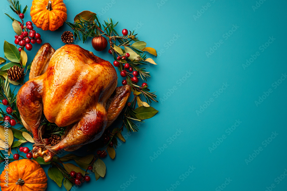 Naklejka premium minimalist thanksgiving background on blue background