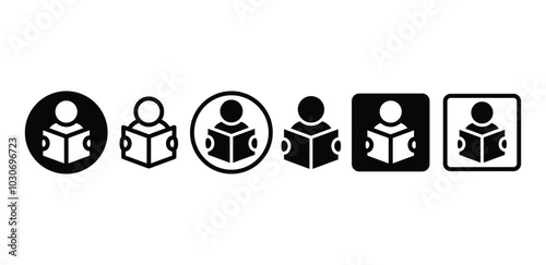 set of people reading book icon symbol sign vector design black white color simple flat illustration collection isolated