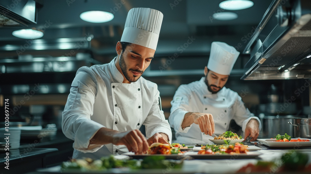 indian chefs carefully plating a gourmet dish indian chefs carefully plating a gourmet dish