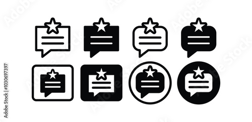 set of review star rating with bubble speeches chat bar icon symbol sign vector design back white color collection isolated