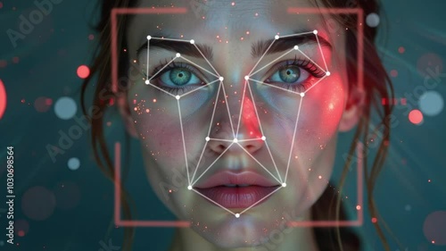 Human biometrics. Portrait of a woman with personality biometrics points.	