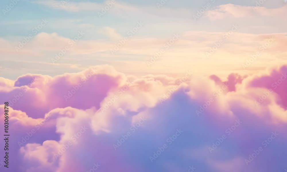 Soft pastel pink clouds in a dreamy sky creating a serene and tranquil atmosphere with gentle lighting