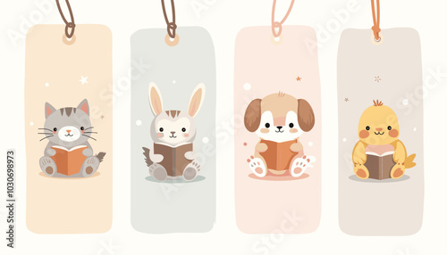 Cute animal bookmarks vector illustration for kids