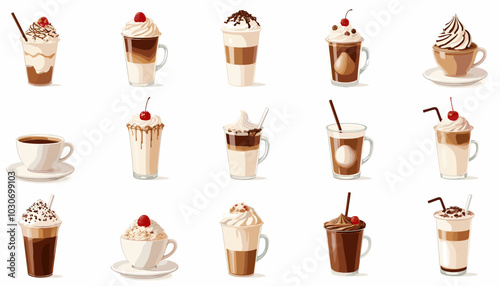 Coffee and dessert drinks vector icon collection