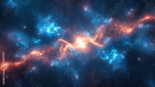 Cosmic Dance of Blue and Orange Nebulae