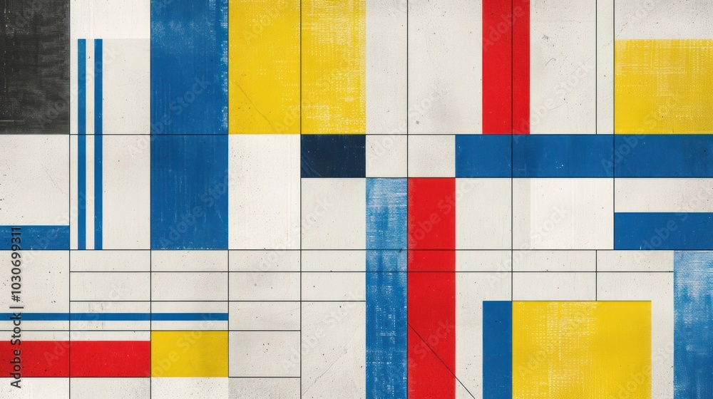 Fototapeta premium Abstract Geometric Wall Art with Yellow, Blue, Red and White Colors