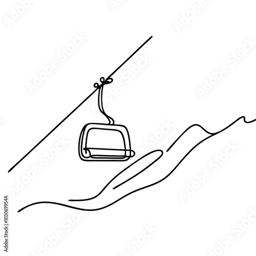 Ski lift in the mountains in continuous line drawing.  
