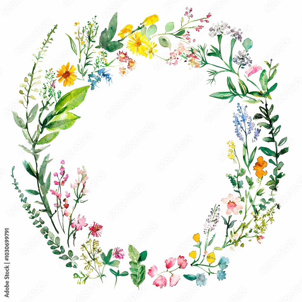 Obraz premium Colorful Spring Wreath Made of Wildflowers