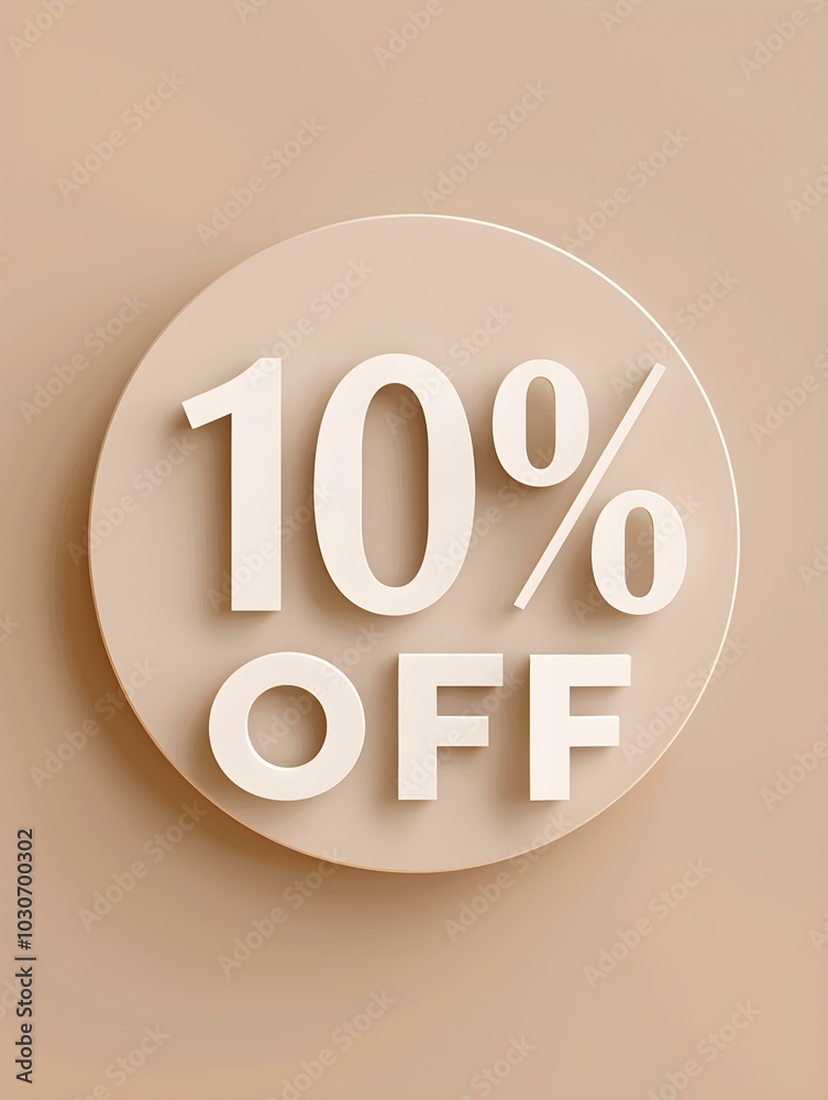 White '10% OFF' Promotional Sign on a Light Brown Background