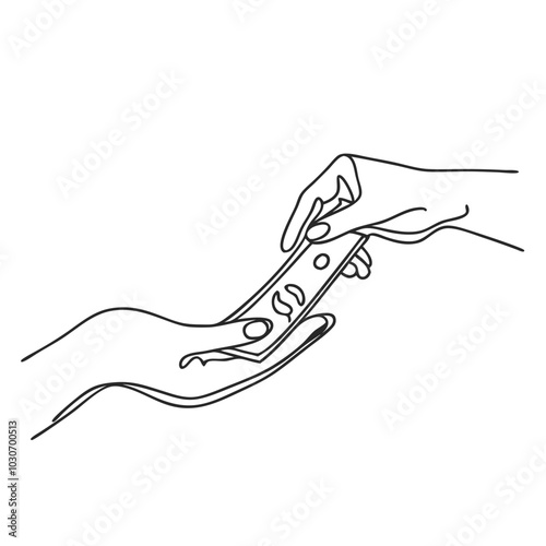 Hands Exchanging Money Donation Line Art Illustration
