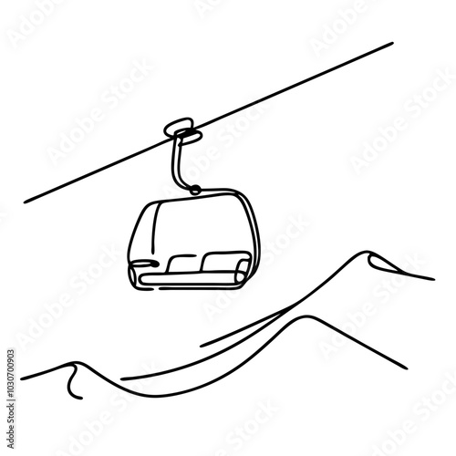 Ski lift in the mountains in line drawing style.  
