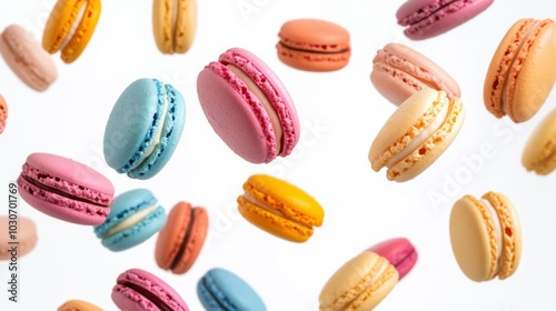 Colorful Macarons Floating in the Air