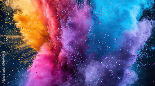 Explosion of colored powder on black background.