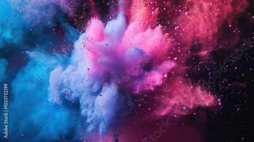 Explosion of colored powder on black background.