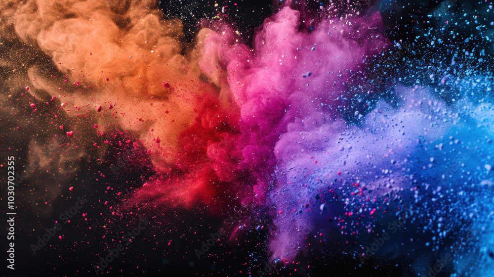 Fototapeta premium Explosion of colored powder on black background.