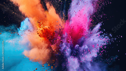 Explosion of colored powder on black background.