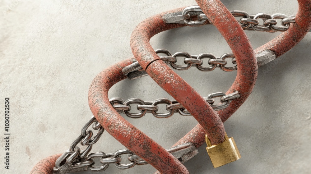 Conceptual representation of DNA locked with chains Conceptual representation of DNA locked with chains