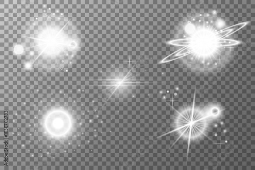 Set Light effect, Isolated flare, explosion glitter dust line solar flare spark star Sunlight, vector effect