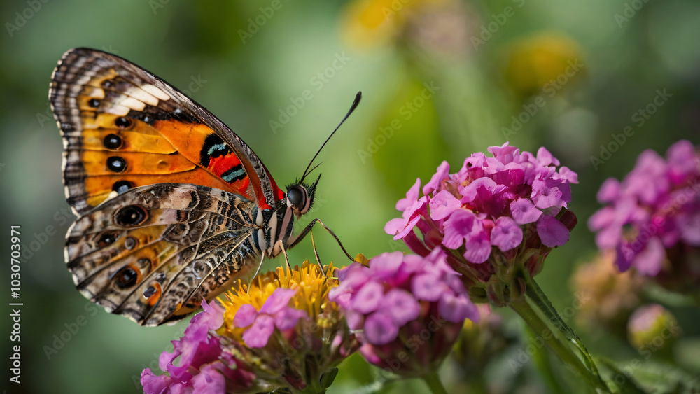 macro shot of a colorful butterfly resting on a vibrant flower macro shot of a colorful butterfly resting on a vibrant flower