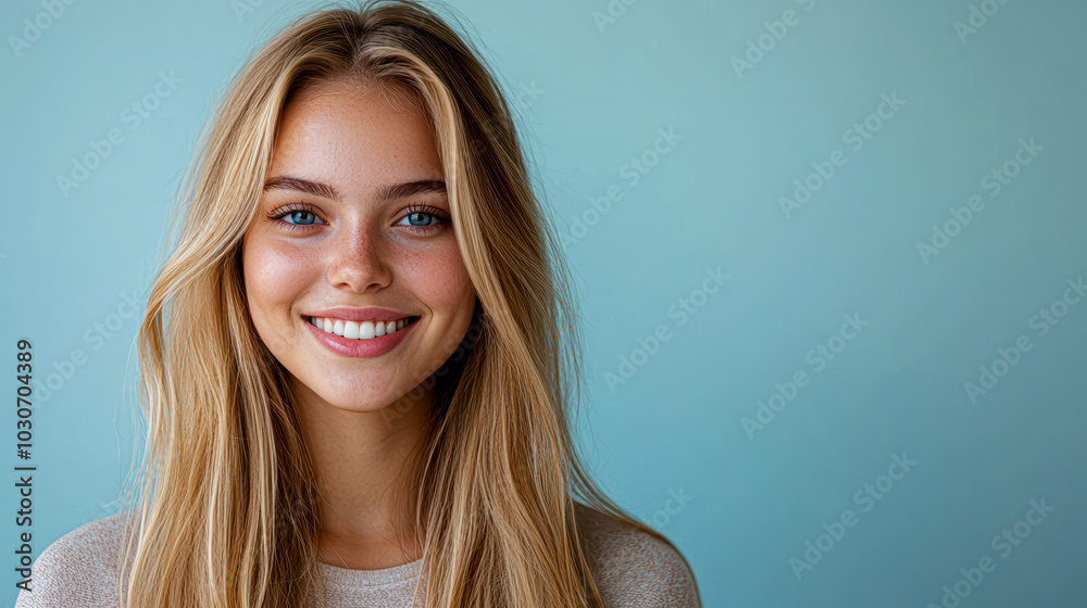 A woman with long blonde hair is smiling at the camera A woman with long blonde hair is smiling at the camera