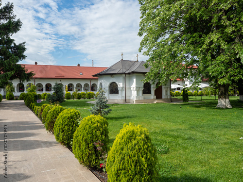 The courtyard at Ghighiu Monastery, Romania photo